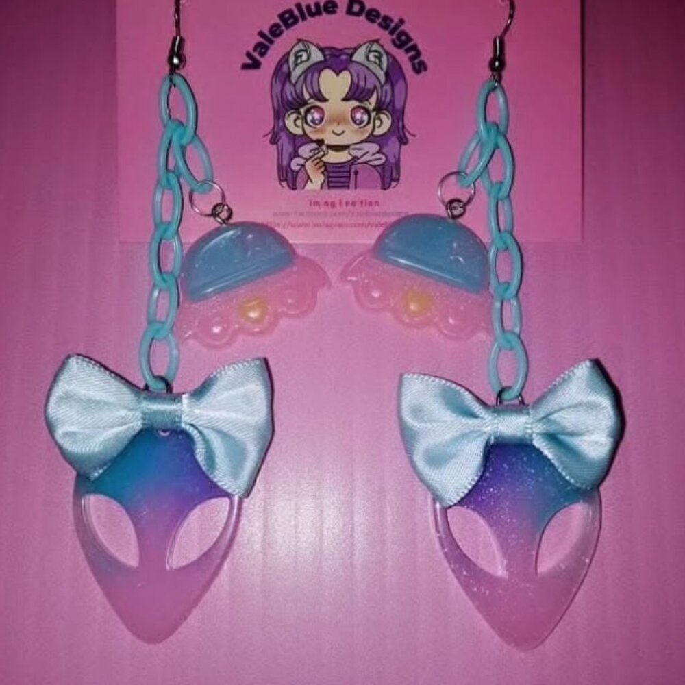 inspired kawaii alien earrings